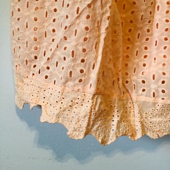 Eyelet Lace Peach Romper Dress with Cap Sleeves - Picture 5 of 10